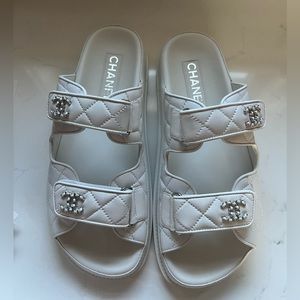 CHANEL 24P G45507B15805 White Backless Slide Dad Sandals, 38.5.